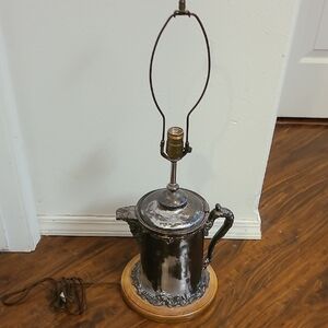 Vintage Silver and Wood Teapot Table Lamp